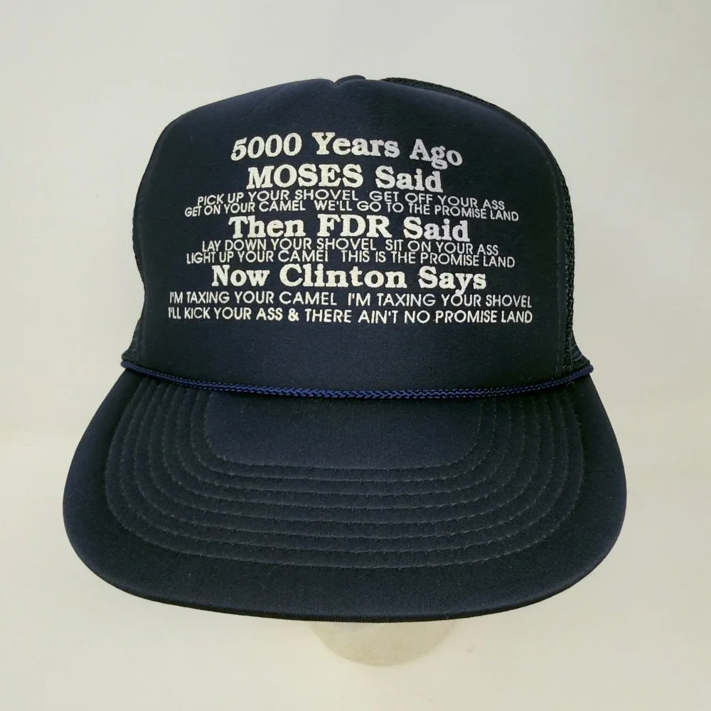 Vintage Moses Clinton FDR Joke‎ Parody Politics Blue Mesh Trucker Snapback Hat